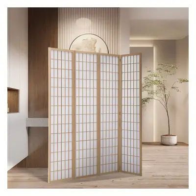 (Natural) 4-Panel Solid Wood Folding Room Divider Screen