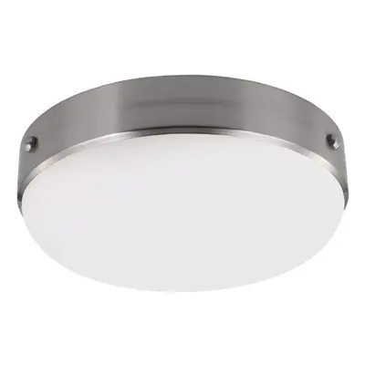 2 Bulb Flush Light Riveted Band White Opaque Shade Brushed Steel LED E27 75W