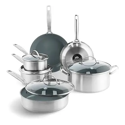 GreenPan Treviso Healthy Ceramic Non-Stick Stainless Steel Cookware, pieces, Including Frying Pa