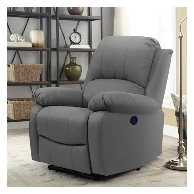 (Light Grey, Chair Only) Fabric Electric Recliner Sofa Suite Seater Seater Sofa Chair Light Or D