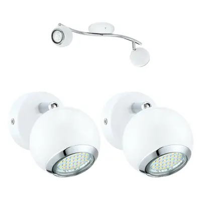 Twin Ceiling Spot Light & 2x Matching Wall Lights White & Chrome Adjustable Head