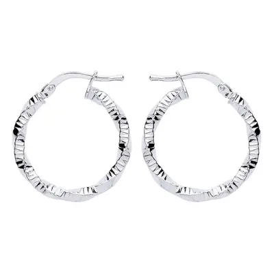 Jewelco London Ladies Sterling Silver Square Tube Twist Ribbed Hoop Earrings 20mm - ER109