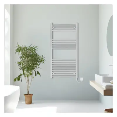 (Chrome, 1200x600mm) Prefilled Electric Straight Heated Towel Rail Radiator Ladder Warmer