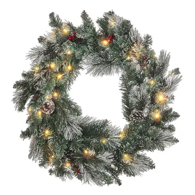 Pre-Lit Frosted Christmas Wreath cm Green WAPTA