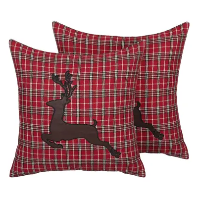 Set of Cushions Reindeer Motif x cm Red COMET