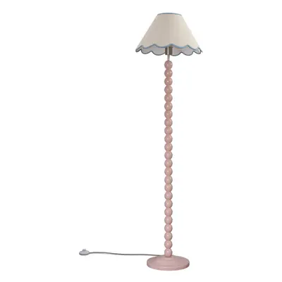 ValueLights Bobbins Rose Pink Floor Lamp Blue Scallop Shade & Bulb