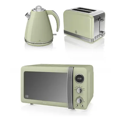 Swan Green Retro Stylish Digital Litre Microwave, 1.5 Litre Jug Kettle & Slice Toaster