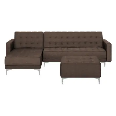 Right Hand Fabric Corner Sofa with Ottoman Brown ABERDEEN