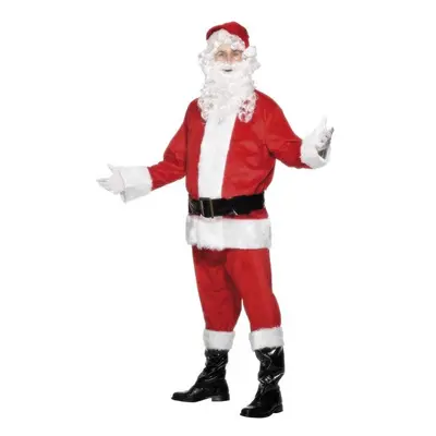 Smiffy's Men's Deluxe Santa Costume, Beard, Jacket, Trousers, Belt, Hat, Gloves