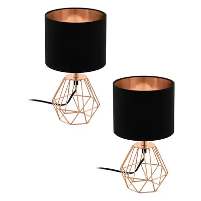 2 PACK Table Lamp Colour Copper Base Shade Black Copper Fabric Bulb E14 1x60W