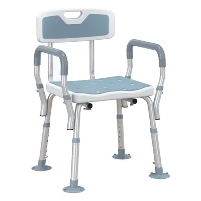 HOMCOM EVA Padded Shower Stool with Arms Suction Foot Pads, Light Blue