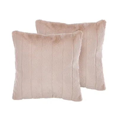 Set of Cushions Solid PUMILA Faux Fur x cm Pastel Pink