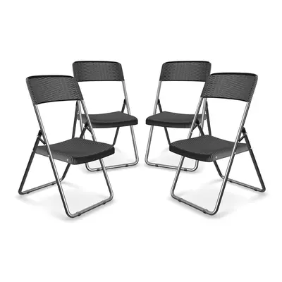 (4) Rattan Effect Metal Folding Chairs Dining Bistro