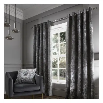 Catherine Lansfield Crushed Velvet Eyelet Curtains Silver, 66x90 Inch