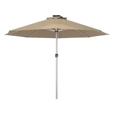 Outsunny Solar Patio Garden Parasol with Lights for Outdoor, Khaki