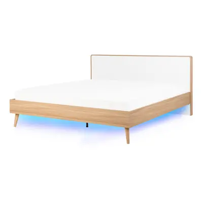 EU Super King Size Bed LED Light Wood SERRIS