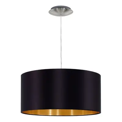 Pendant Light Colour Satin Nickel Steel Shade Black Gold Fabric Bulb E27 1x60W