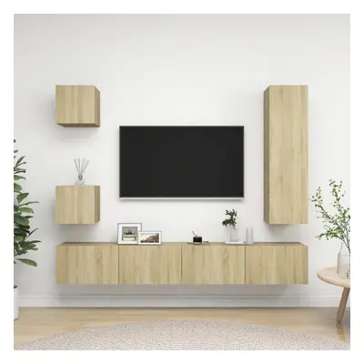 vidaXL TV Cabinet Set Piece Sonoma Oak Chipboard Home Furniture TV Hifi Set