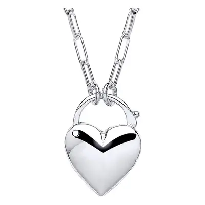 Jewelco London Ladies Rhodium Plated Sterling Silver Paperclip Link Love Heart Padlock Pendant N