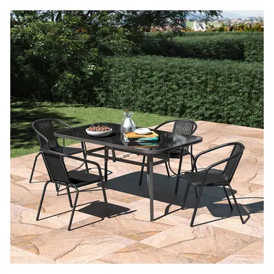 5pcs Garden Table & Rattan Chairs Outdoor Furniture Set with Parasol Hole