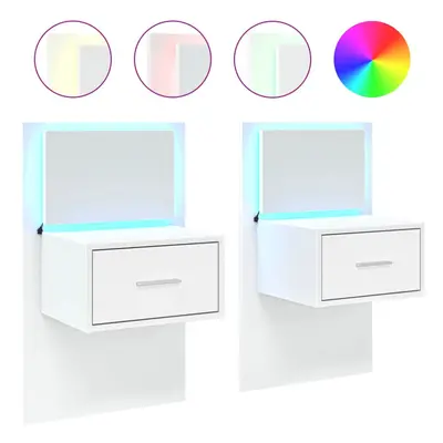 (white, pcs) vidaXL Wall-mounted Bedside Cabinet with LED Lights Bed Table Bed Cabinet