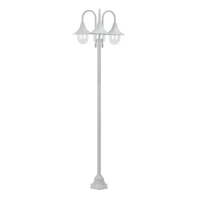 vidaXL Garden Post Light E27 220cm Aluminium 3-Lantern White Outdoor Lamp