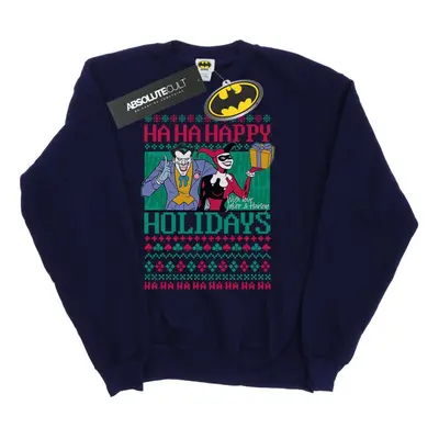 (5XL, Navy Blue) DC Comics Mens Joker And Harley Quinn Ha Ha Happy Holidays Sweatshirt