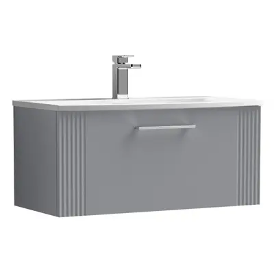 Retro Drawer Wall Hung Vanity Unit with Curved Tap Hole Ceramic Basin - 800mm - Satin Grey - Bal