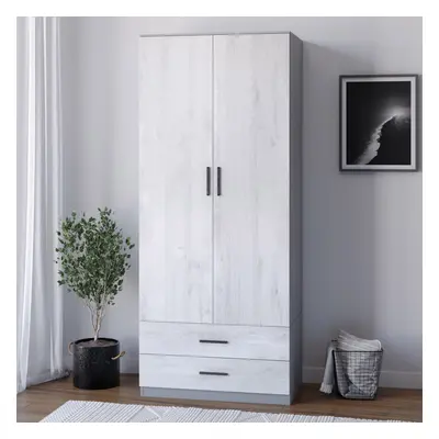 (Grey Carcass + Ash Grey Drawers) Tall Door Wardrobe With Drawers Metal Runners