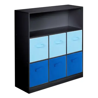 (2 Tone Blue, Black) Wood White Black Cubed Storage Units Drawers