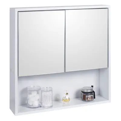 (2 Half Doors) White Wooden Wall Mounted Mirror Bathroom Cabinet