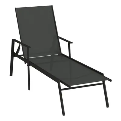 (black) vidaXL Sun Lounger Garden Sunbed Lounge Bed Day Bed Steel and Textilene Fabric