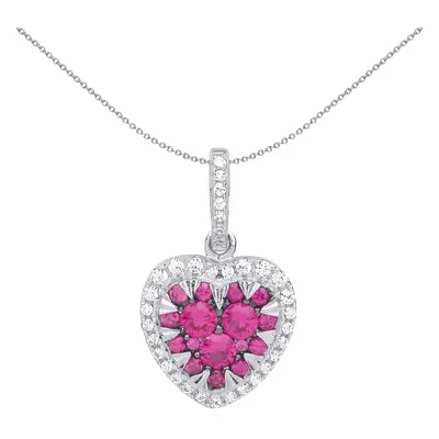 Jewelco London Ladies Sterling Silver Ruby-Red Cubic Zirconia Love Has Teeth Heart Charm Necklac