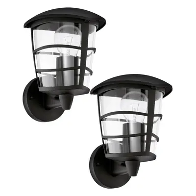 2 PACK IP44 Outdoor Wall Light Black Modern Lantern 1x 60W E27 Porch Lamp