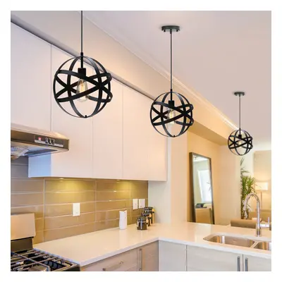 12'' Industrial Ceiling Pendant Lighting Fixture Metal Spherical Globe Chandelier with Remote Co