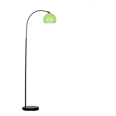 Modern Designer Style Black Curved Stem Floor Lamp with a Gloss Green Arco Style Metal Dome Ligh