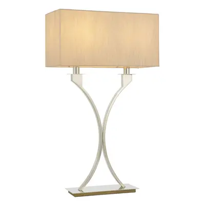 Table Lamp Polished Nickel Plate & Beige Fabric x 60W E27 Bedside Light