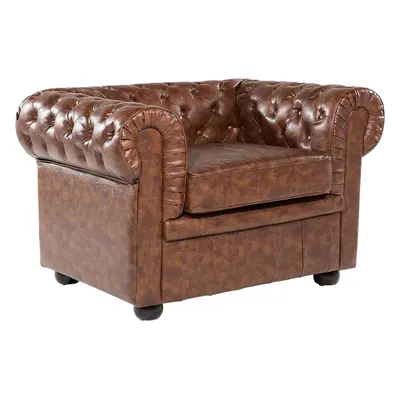 Armchair CHESTERFIELD Faux Leather Golden Brown