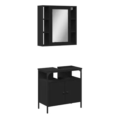 (black) vidaXL Bathroom Furniture Set Piece Mirror Cabinet Black Engineered Wood