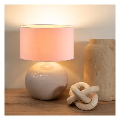 ValueLights Bosco Stone Ceramic Table Lamp with Blush Pink Lamp Shade