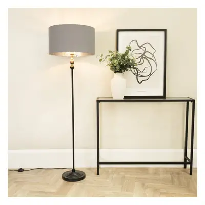 ValueLights Maggie Grey & Chrome Shade Black Candlestick Floor Lamp