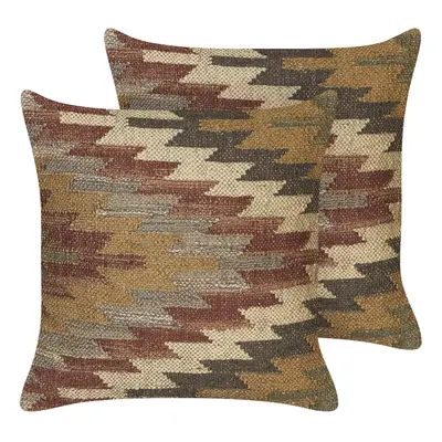 Set of Jute Cushions Geometric Pattern x cm Multicolour DEEPOR