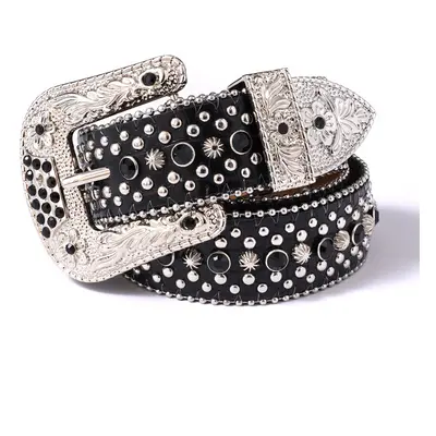 Women Men Rhinestone Belt Western Cowboy Cowgirl PU Leather Belts Crystal Studded Strap Y2K Belt