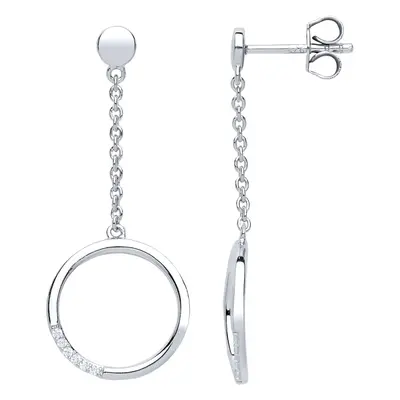 Jewelco London Ladies Sterling Silver Cubic zirconia Swing Hoop Pendulum Drop Earrings - GVE653