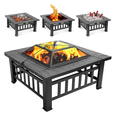 3-in-1 Square Fire Pit With Mesh Lid, Poker, BBQ Grill