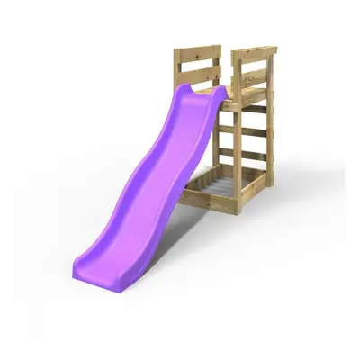 (Purple) Rebo Add-on Wooden Platform with 6FT Slide for Wooden Garden Swing Sets