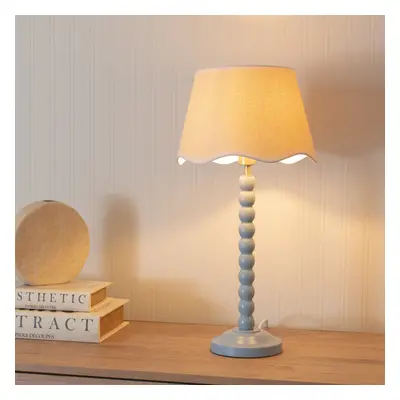 ValueLights Bobbins Scallop White Trim Shade Powder Blue Table Lamp