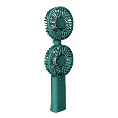 (Green, Without Battery) Foldable Portable Dual-head Hand-held Fan Third Adjustable Seven Hakaze