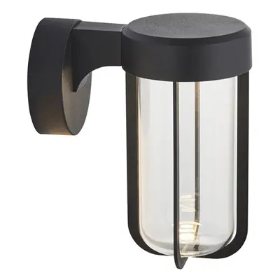 Matt Black Outdoor Wall Light with Glass Shade - IP44 Rated - Integrated LED