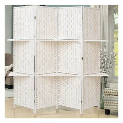 Wicker Folding Room Divider Privacy Screen Separator White